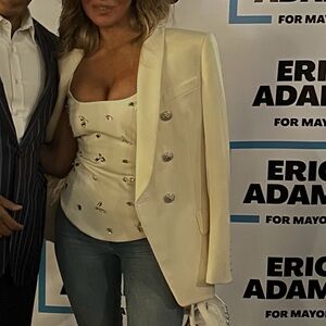 BALMAIN CLASSIC LONG FIT BLAZER CREAM WHITE W SILVER SIZE 36